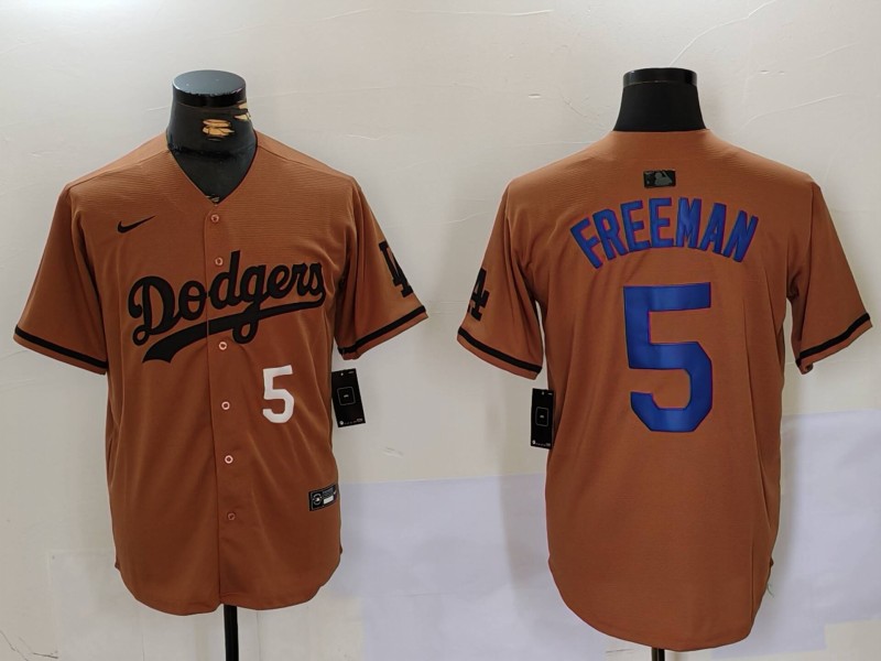 Men Los Angeles Dodgers 5 Freeman army green joint name 2024 Nike MLB Jersey style 2